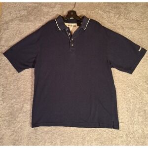 PING Mens Golf Polo Shirt Large Navy Blue Rigidized Metals Logo Embroidered